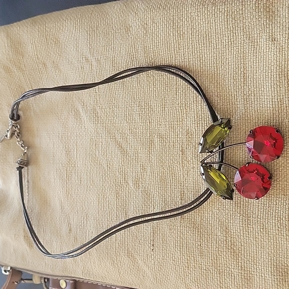 Hand Crafted Jewelry - Cherry Necklace on Leather Cord
